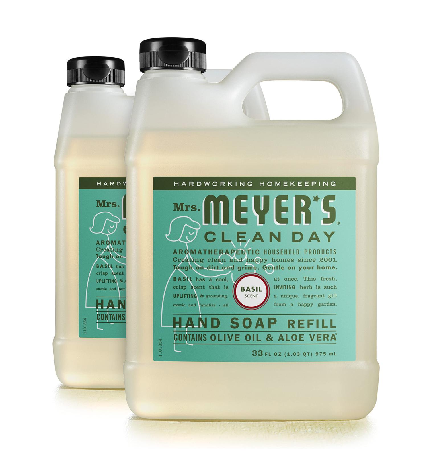 Mrs. Meyer's Basil Hand Soap Refill 33 Fl. Oz - Pack of 2 | Biodegradable Formula with Essential Oils - Buy Online on SooperMarket.com