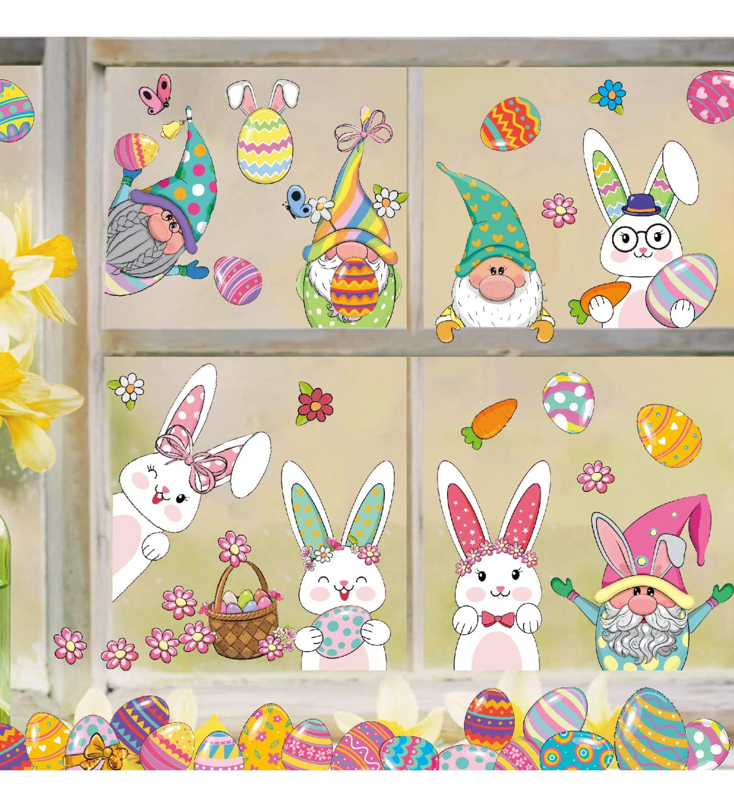HPNIUB Easter Window Decoration Self-Adhesive with Bunny Eggs Spring Easter Window Clings to Stickers Rabbit Easter Eggs for Display Cabinets Window Decoration for Shop Windows Glass Decor Colourful C - Buy Online on SooperMarket.com