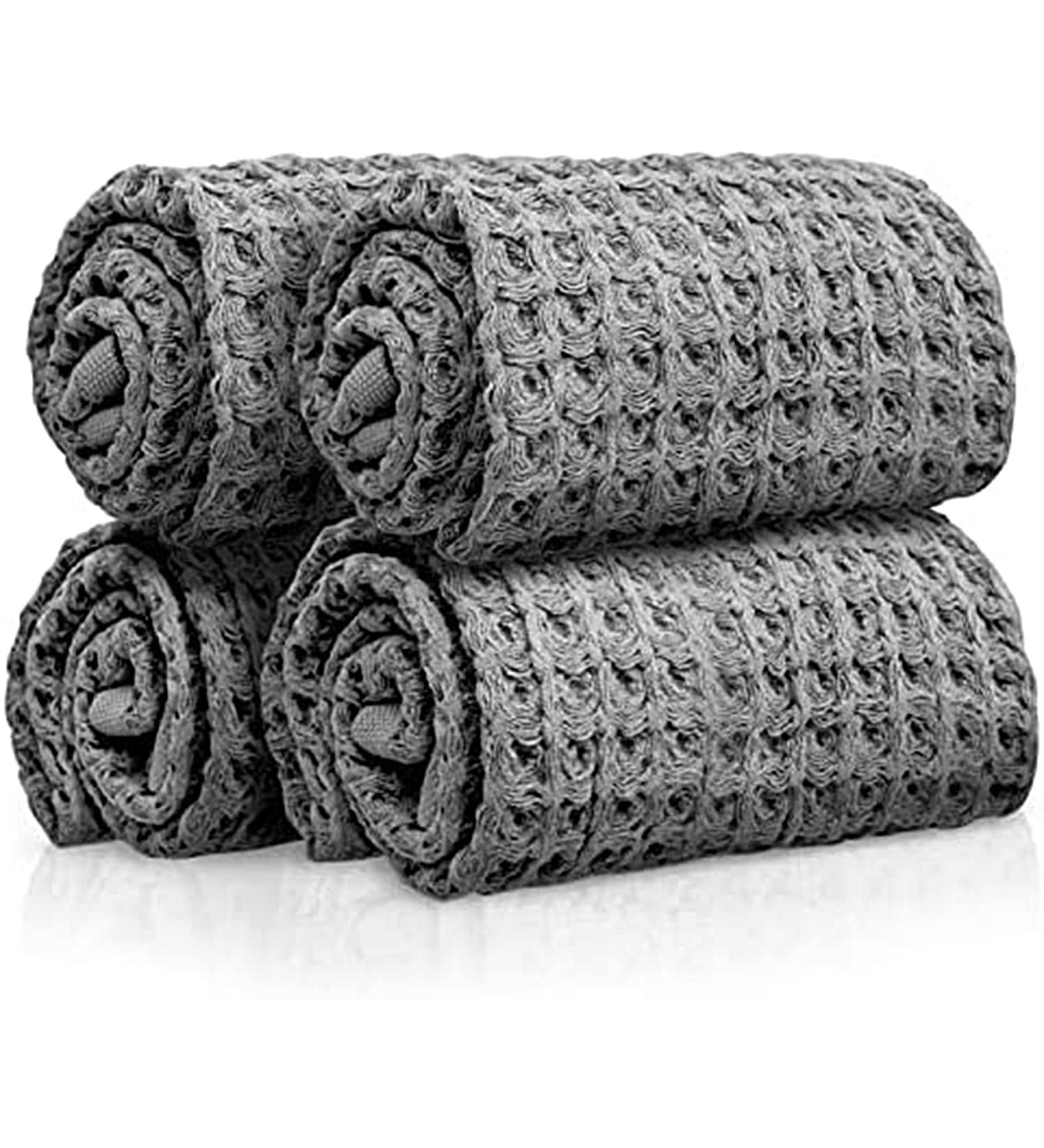 SUTERA Wash Towels Set - Pack of 4 Grey Silverthread Washcloths - 100% CA-Grown Cotton - Absorbent & Quick Drying Face Cloths - Buy Online on SooperMarket.com
