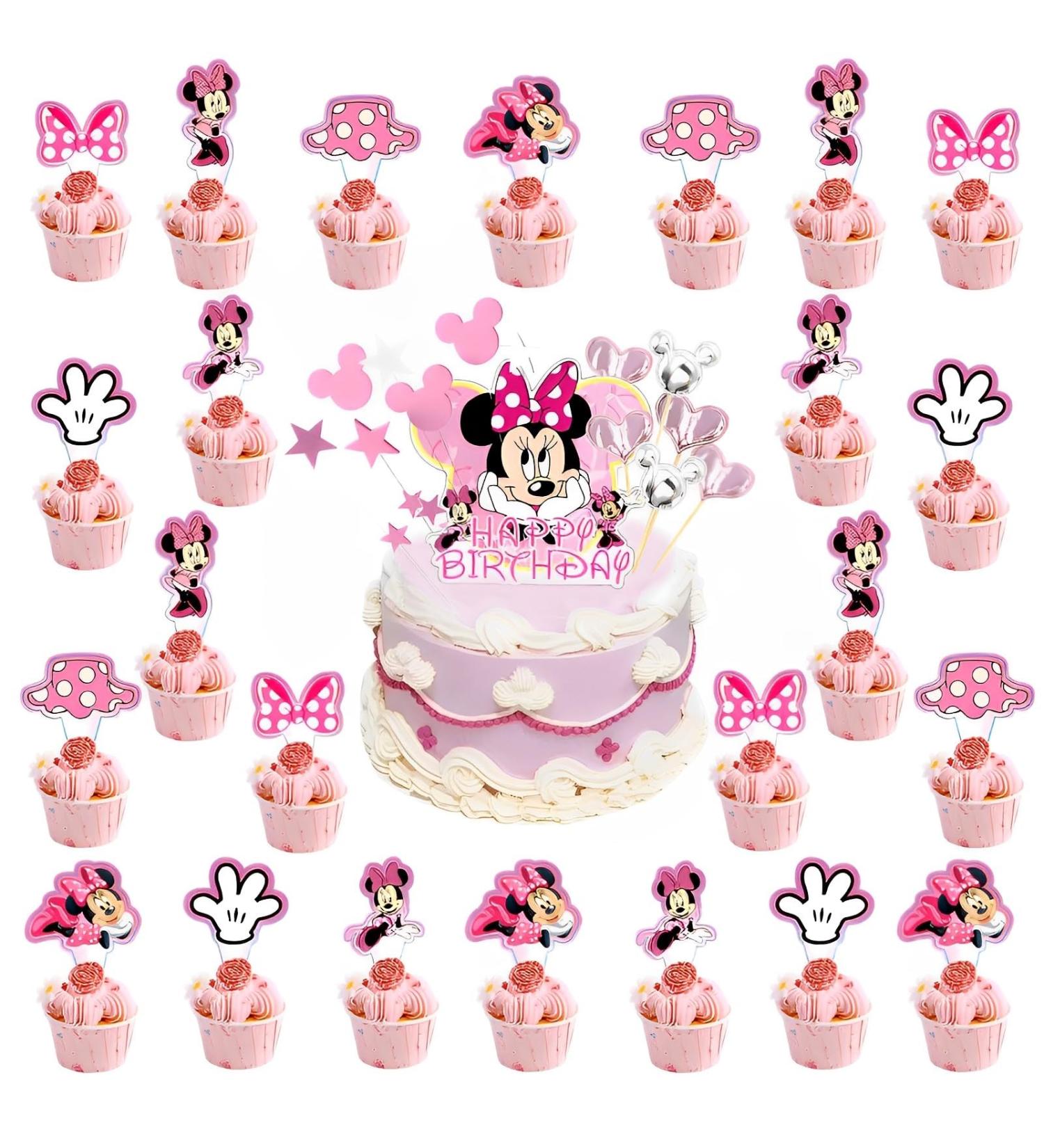 Buy 49-Piece Mini Mouse Cake Decoration Set - Cute Cartoon Topper for Girls' Birthday Parties - Perfect Pink Decor for Cakes - Buy Online on SooperMarket.com