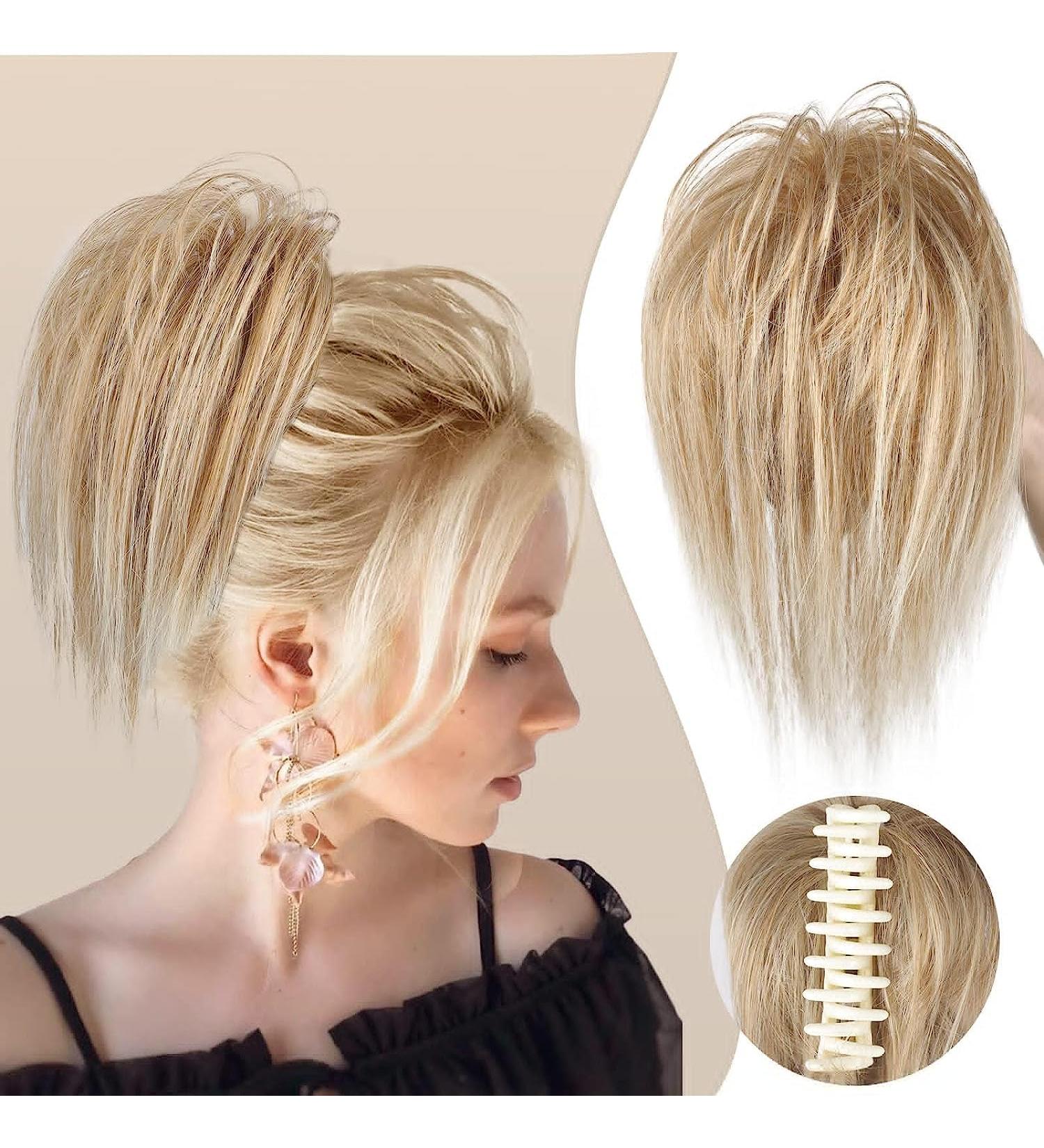 colorfulpanda Claw Clip in Ponytail Hair Extensions 10 Inch Messy Bun Clip in Hair Scrunchies Natural Straight Synthetic Hairpiece Short Ponytail Bun Hair Chignons for Women Girls Blonde Ombre blonde - Buy Online on SooperMarket.com