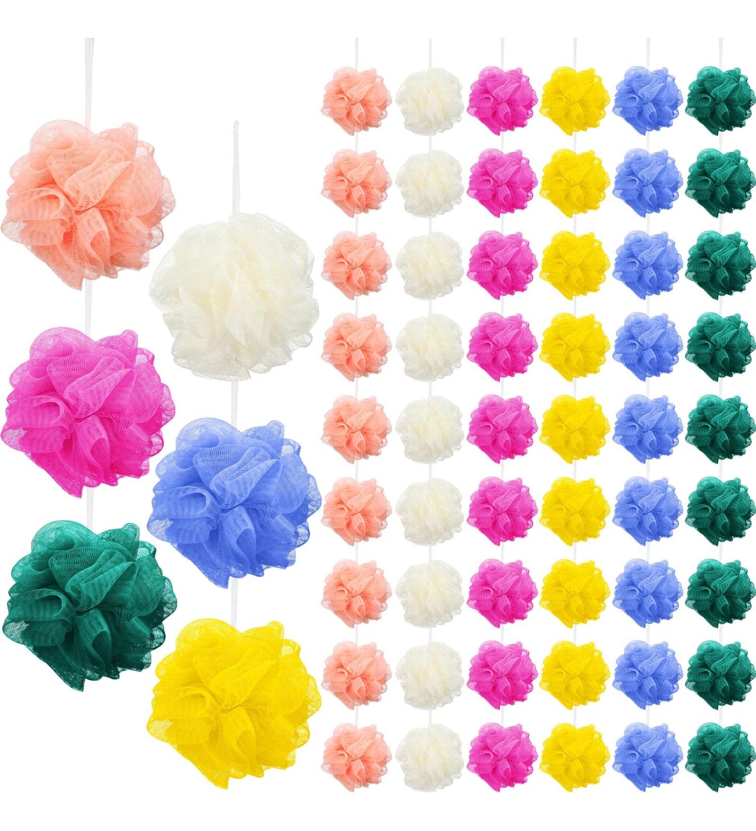 100 Pcs Bath Sponge Shower Loofahs Bulk Exfoliating Body Scrubber Pack - Assorted Colors - Bathing Accessories for Kids, Women, Men - Mesh Balls Travel Cleaning Wash Puff - Buy Online on SooperMarket.com