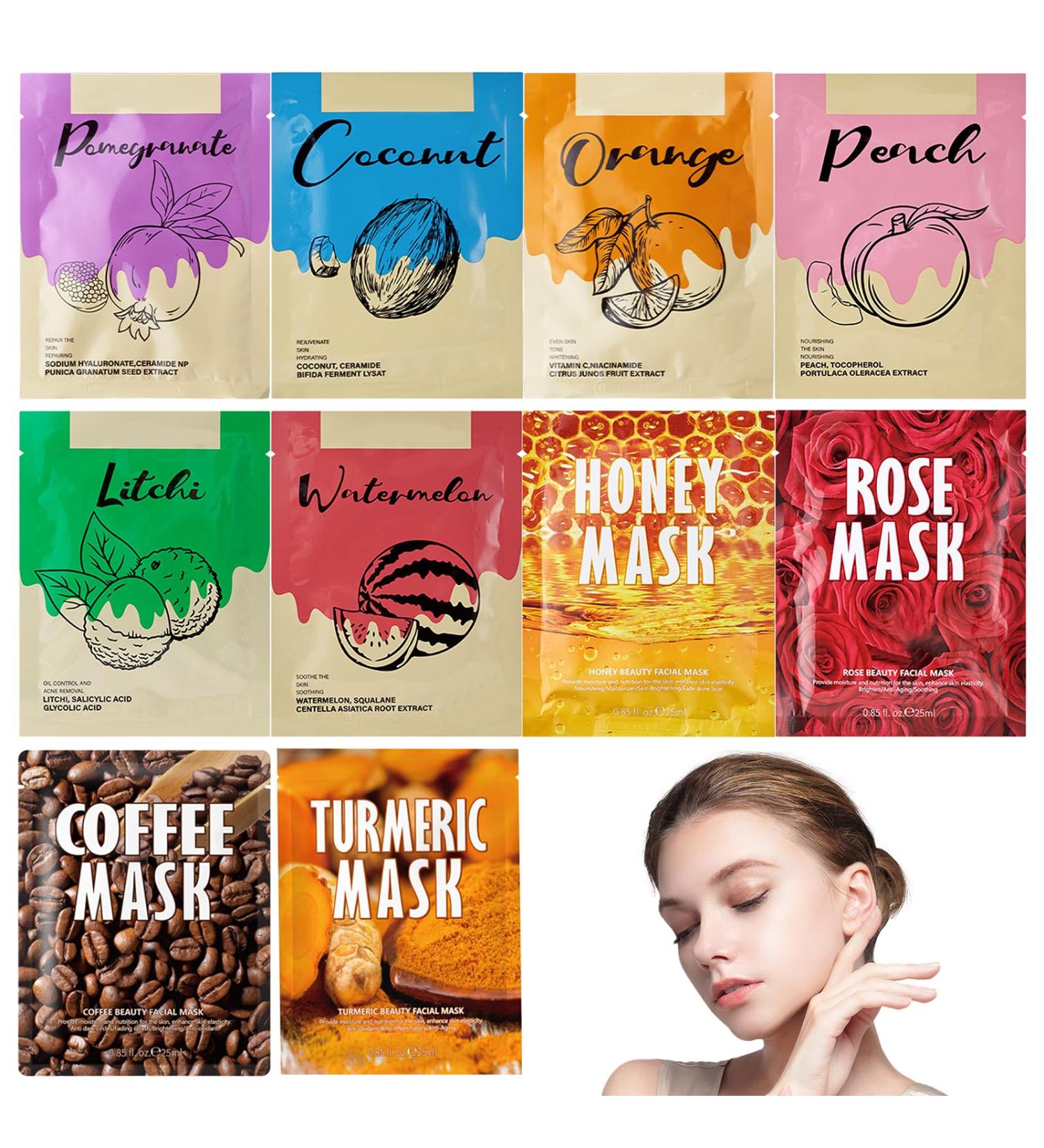 10 Face Masks Face Masks Skincare Sheet Hydrate Nourishing Moisturize Brightening Soothe Face Mask Set Sheet Face Mask for Women Girls for a Lot of Skin Type - Buy Online on SooperMarket.com