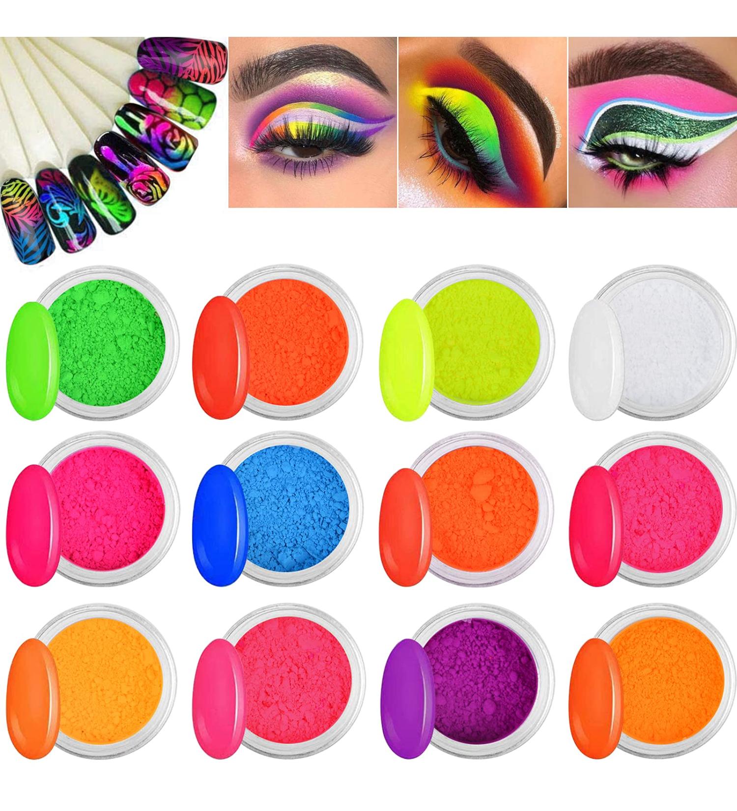 Kalolary 12 Colors Fluorescent Nail Powder - Neon Pigments Dust for Halloween & Christmas Makeup - Buy Online on SooperMarket.com