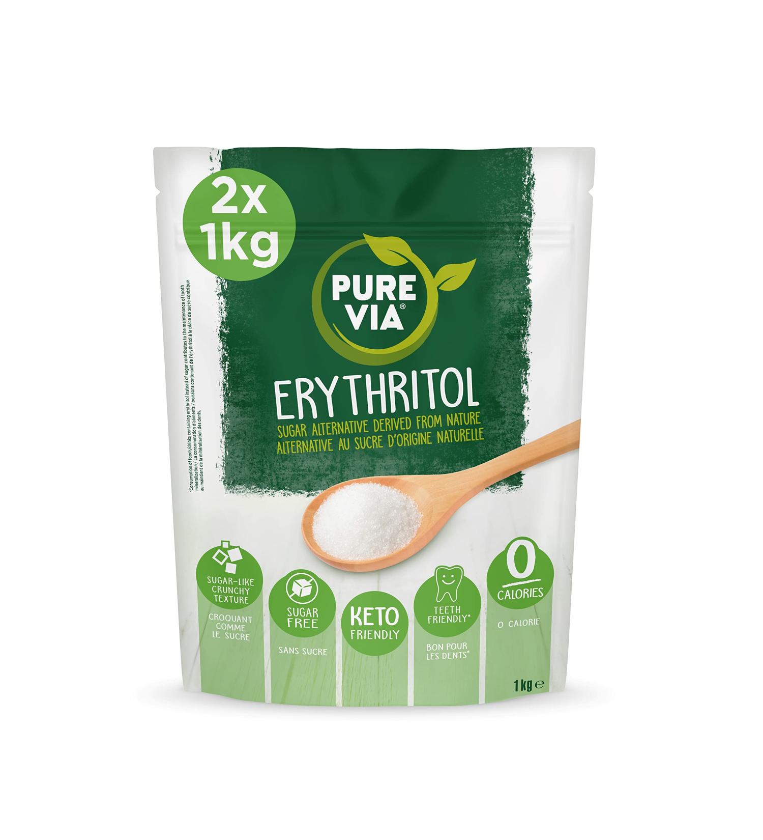 Pure Via Erythritol 2 X 1kg pack Zero Calorie & Keto Friendly Sugar Alternative Non-GMO Certified - Buy Online on SooperMarket.com