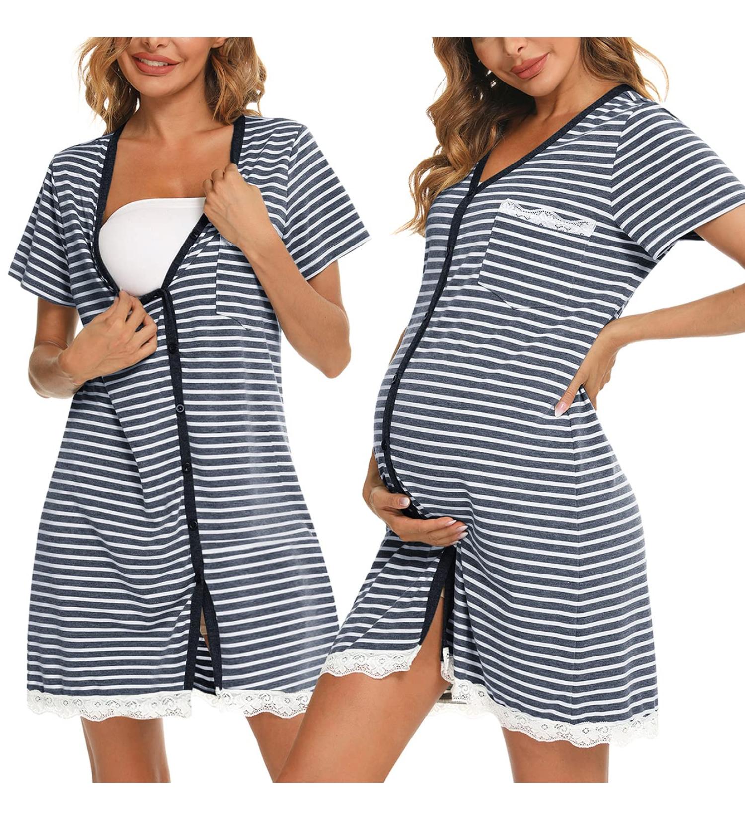 Uniexcosm Maternity Nursing Nightdress - Women's Short Sleeve Nightwear Navy Blue - Buy Online on SooperMarket.com