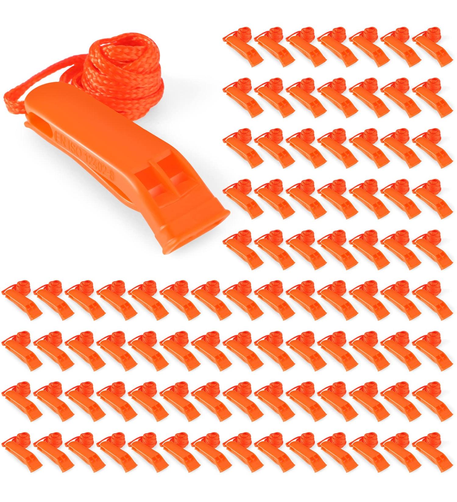 100 Pieces Emergency Whistle with Lanyard for Safety Camping and Survival - Loud Blast for Hiking, Boating, and Hunting - Buy Online on SooperMarket.com