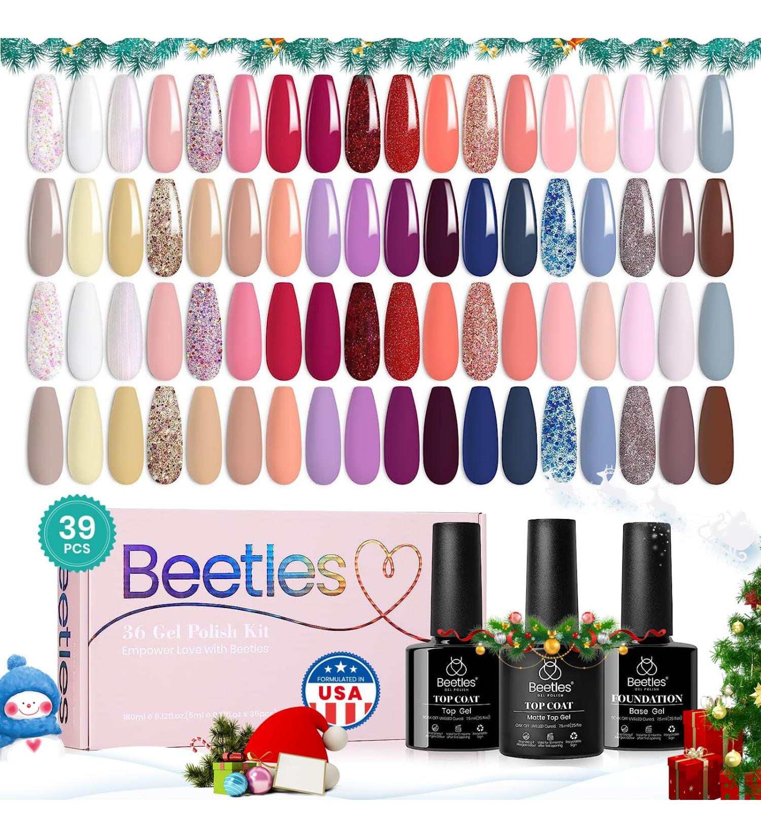 Beetles Gel Nail Polish Set - Lingering Grace Collection | 36 Colors Pink Red Purple | Sparkle Glitter Manicure Kit with Base & Top Coat - Buy Online on SooperMarket.com