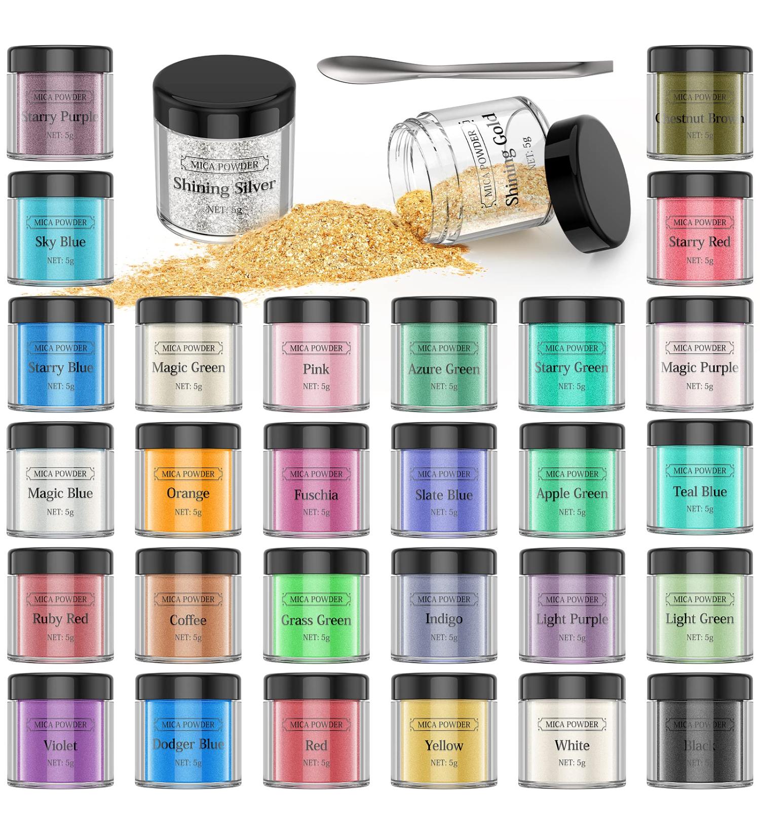 30 Colors Mica Powder for Epoxy Resin - Natural Pigment Dye for Cosmetics, Paint, Soap, Nail Polish, Candles & More - 5g Set - Buy Online on SooperMarket.com