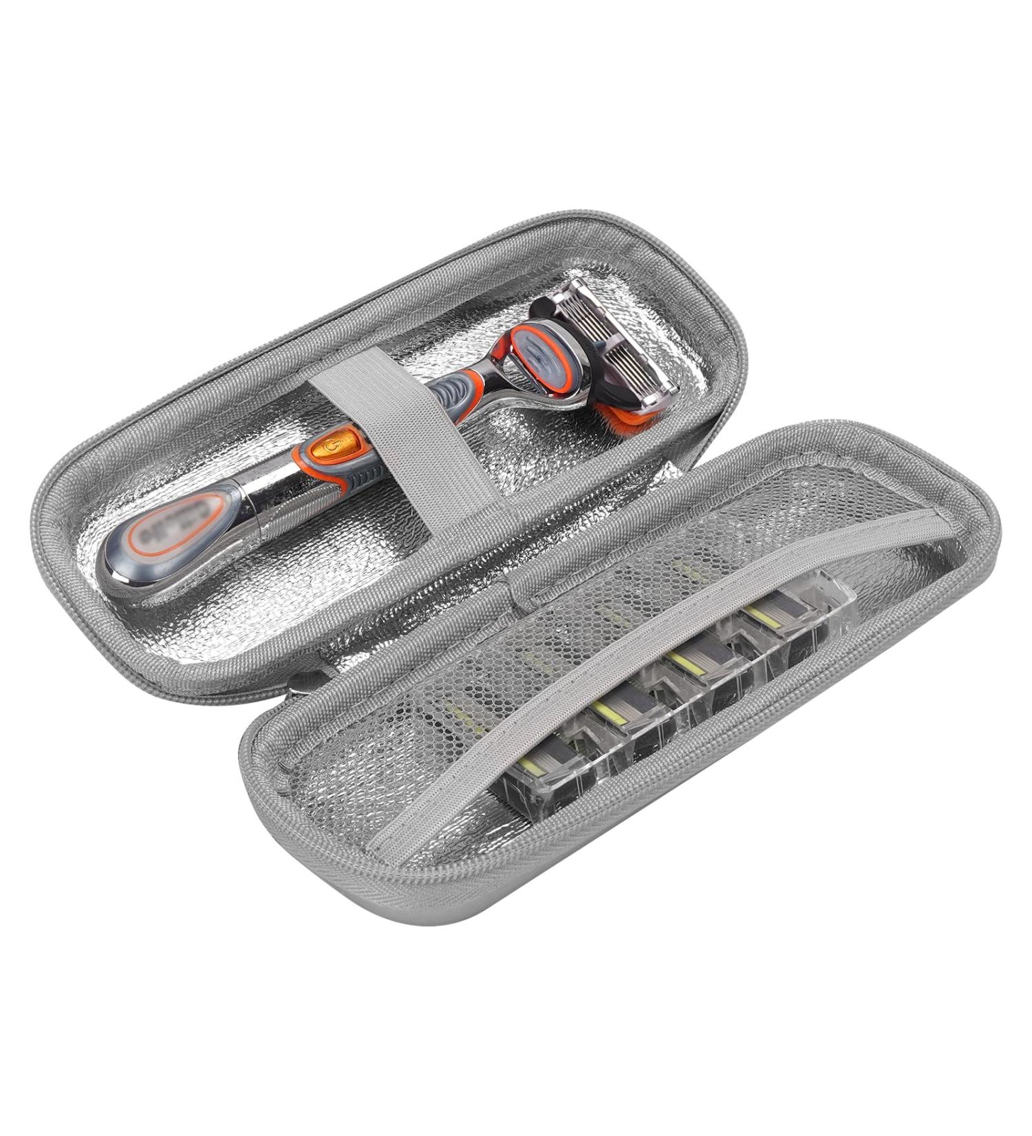 Linkidea EVA Hard Shell Travel Case for Safety Razor | Portable Shaving Accessories for Men - Silver - Buy Online on SooperMarket.com