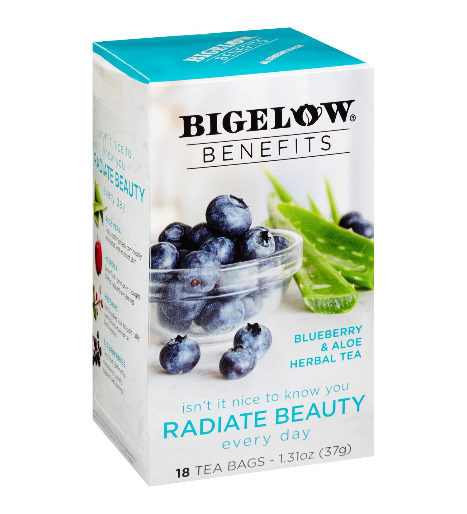 Bigelow Radiate Beauty Blueberry Aloe Herbal Tea - Caffeine Free, 18 Count (Pack of 6) - 108 Total Bags - Buy Online on SooperMarket.com