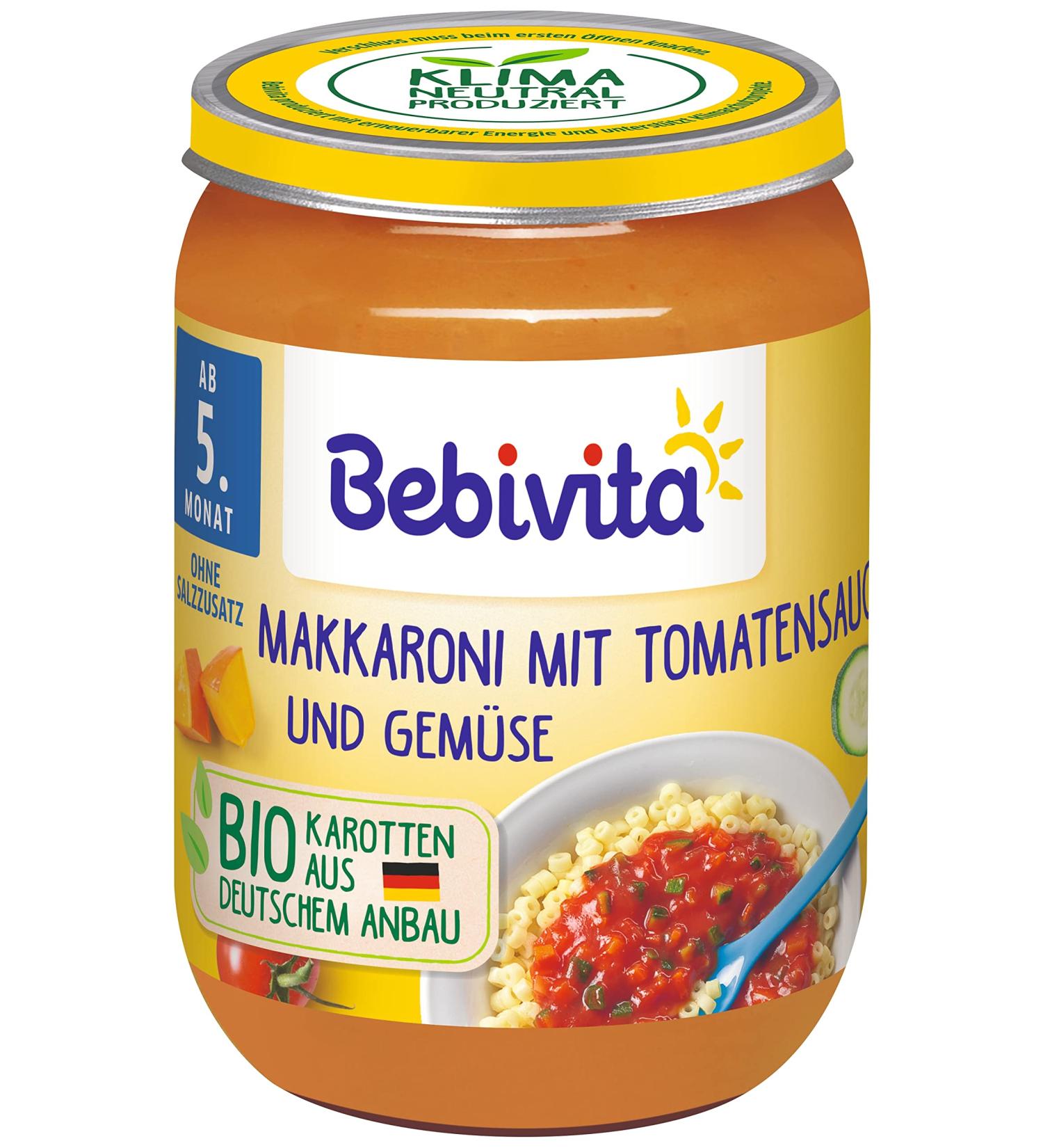 Bebivita menus from 5 months Macaroni with tomato sauce and vegetables pack of 6 (6 x 190g)