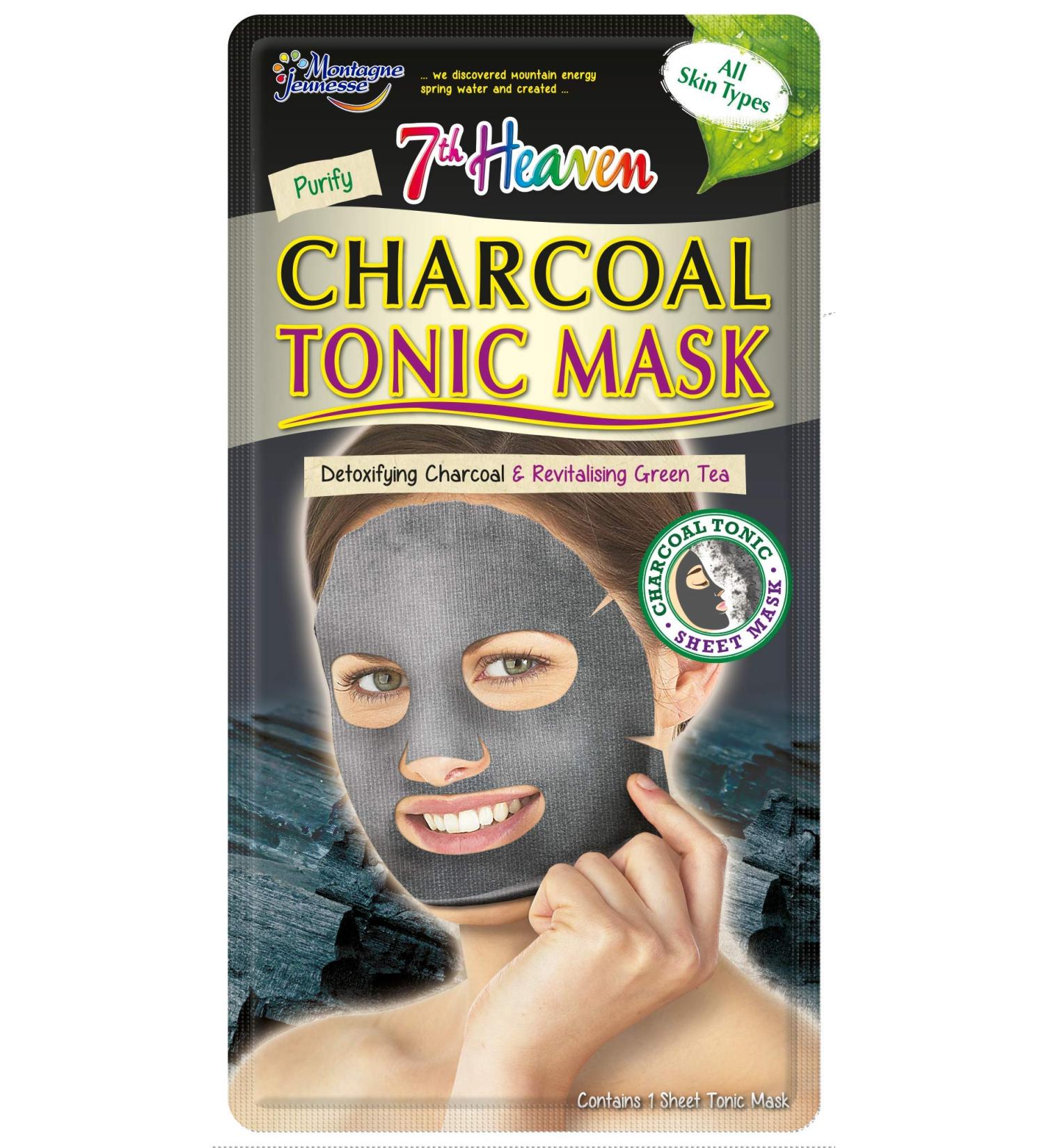 7th Heaven Charcoal Sheet Face Mask with Green Tea & Aloe Vera - Cleansing Detoxifing and Revitalising - Buy Online on SooperMarket.com