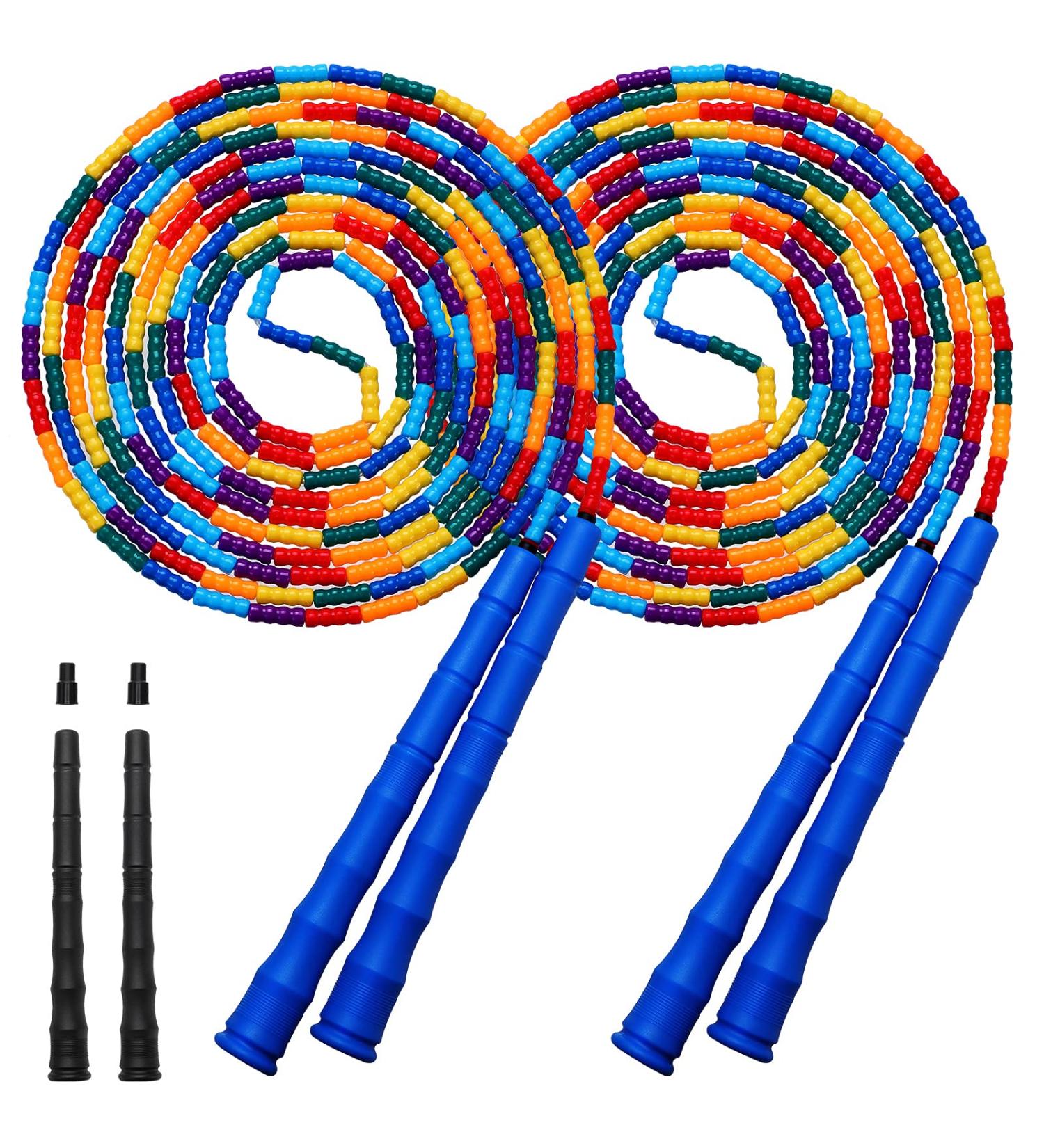 Kingcolor 16 FT Double Dutch Jump Rope 2 Pack Blue | Adjustable Soft Beaded DIY Jump Rope for Kids & Adults - Buy Online on SooperMarket.com