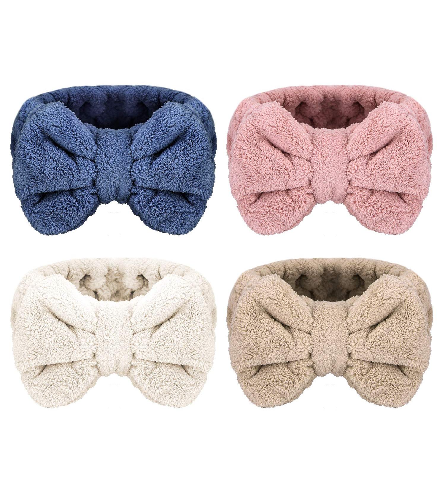 Senkary 4 Pack Bow Makeup Headbands - Microfiber Spa Towel Headband Set for Washing Face - Buy Online on SooperMarket.com