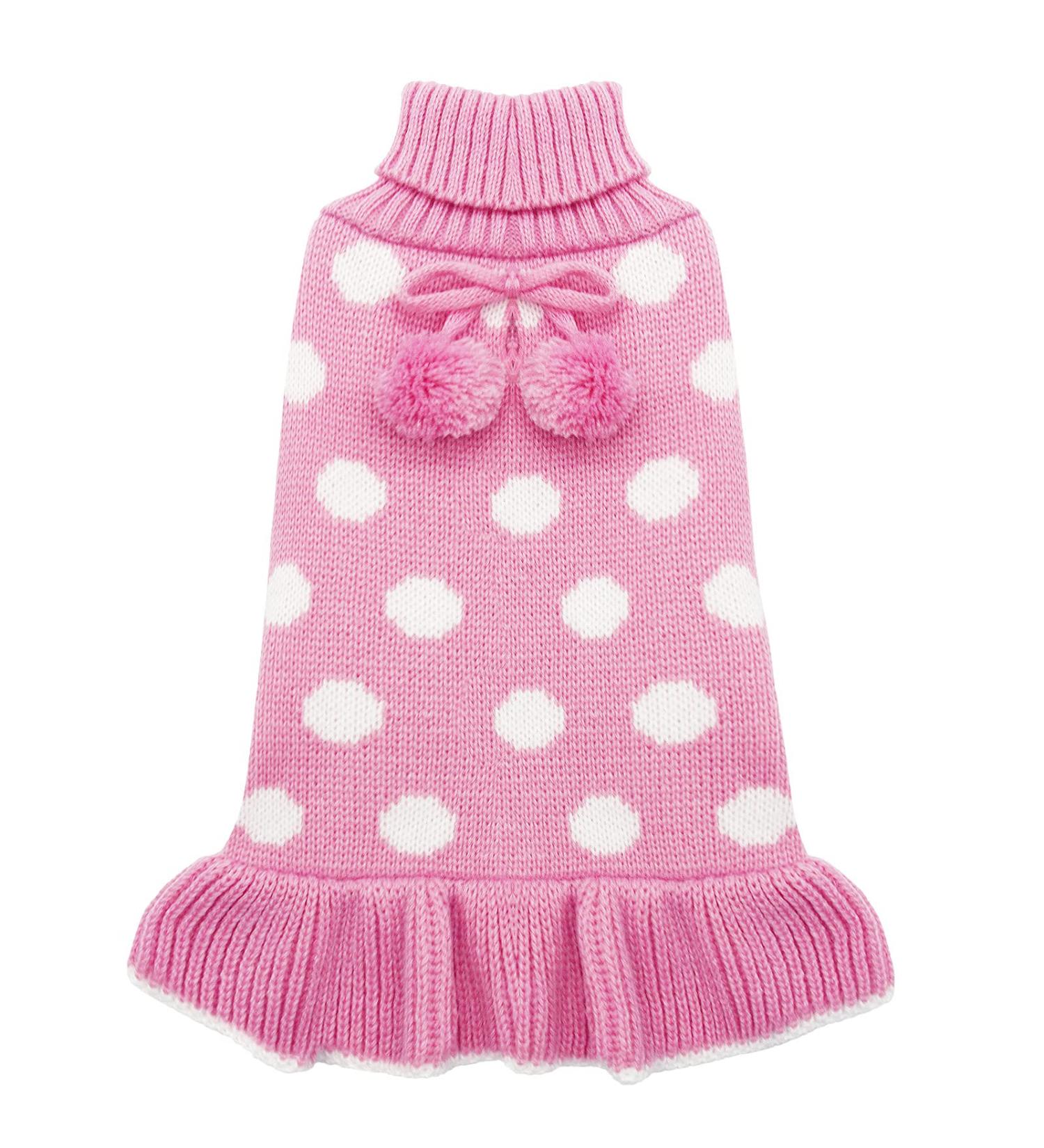 KYEESE Polka Dot Pink Dog Sweater Dress with Leash Hole - Knit Warm Clothes for Small Dogs - Fall/Winter Stylish Pet Apparel (Pack of 1) - Buy Online on SooperMarket.com