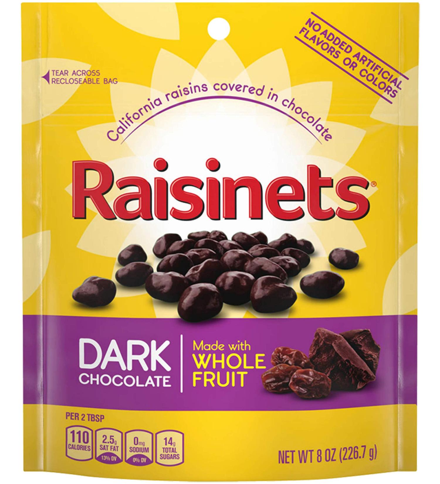 Raisinets Dark Chocolate Covered California Raisins 8 oz Reclosable Bag - 8 Pack for Halloween Candy - Buy Online on SooperMarket.com