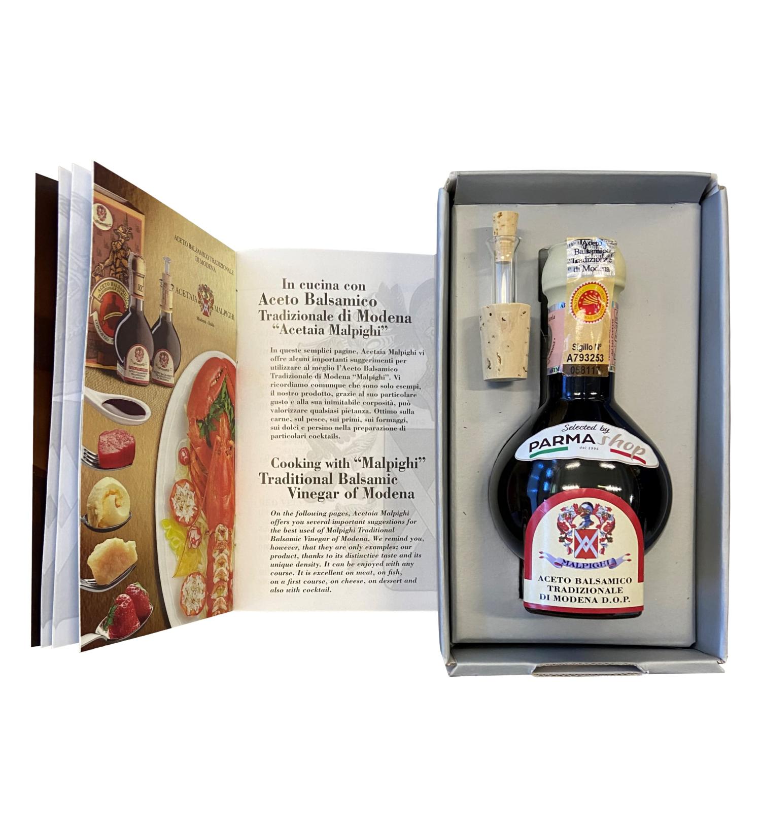 Traditional Balsamic Vinegar Dop Malpighi - Aged 12 years - Modena - Italy + Recipe book - Buy Online on SooperMarket.com