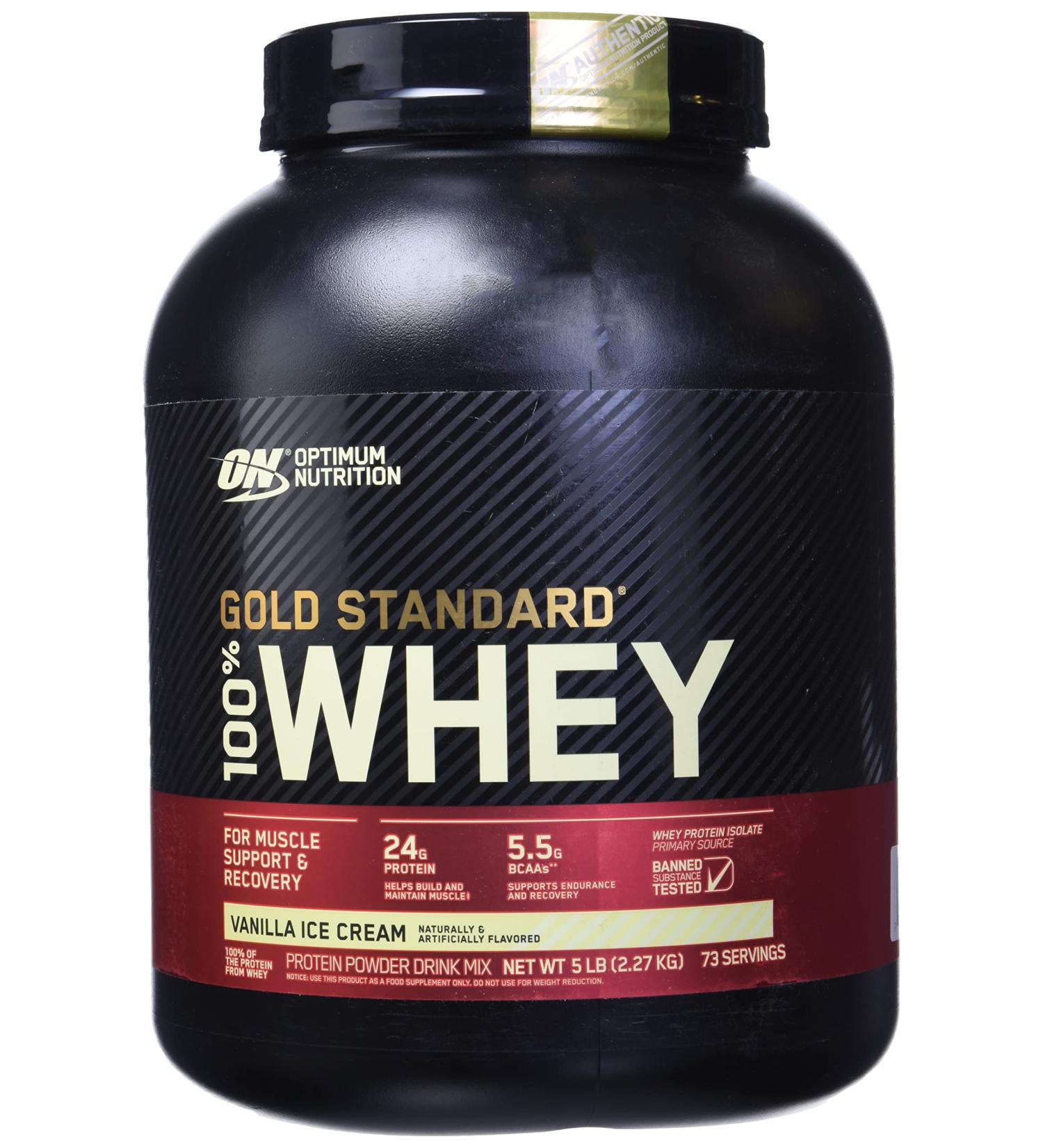 OPTIMUM NUTRITION Gold Standard 100% Whey Protein Powder From Whey Isolates Vanilla Ice Cream 2270 gram - Buy Online on SooperMarket.com