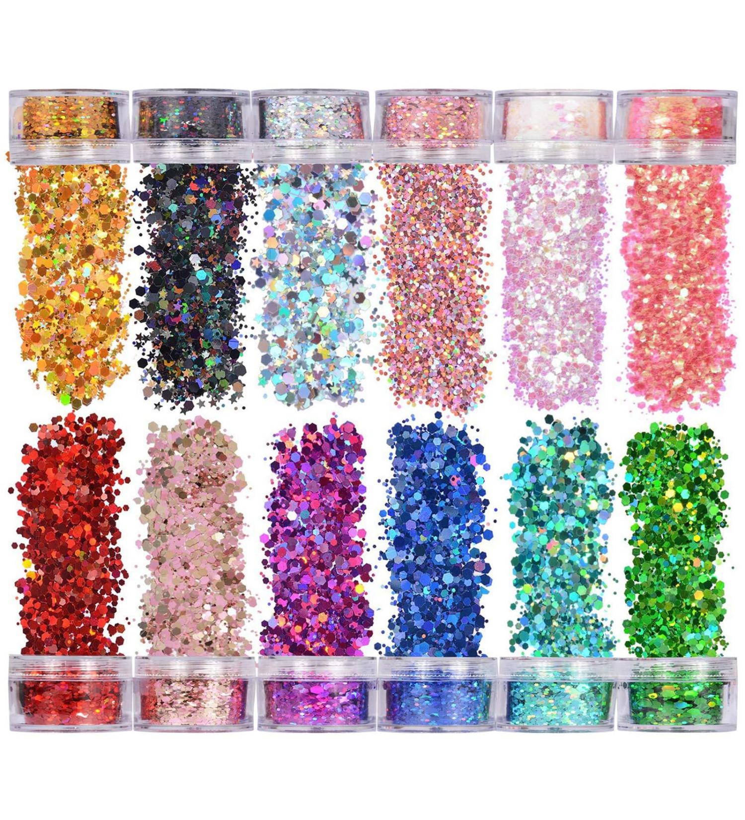 Veroa 12 Colors Chunky Glitter Set for Face, Body, and Hair - Festivals, Parties, Raves - Bright Festive Accessories (5g*12PCS) - Buy Online on SooperMarket.com