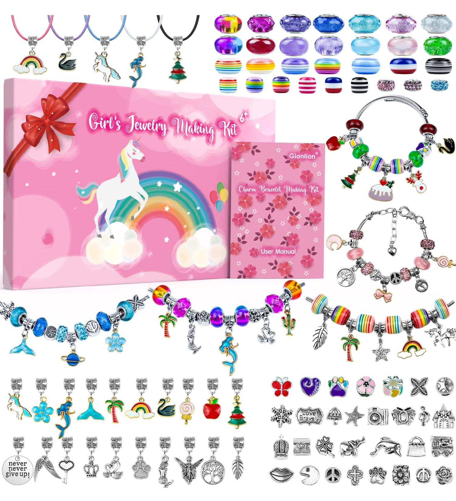 Charm Bracelet Making Kit - 150 Pcs Jewelry Supplies with European Beads, Charms, Snake Chains - Unicorn Gifts Set for Teen Girls and Kids 5-12 - Buy Online on SooperMarket.com