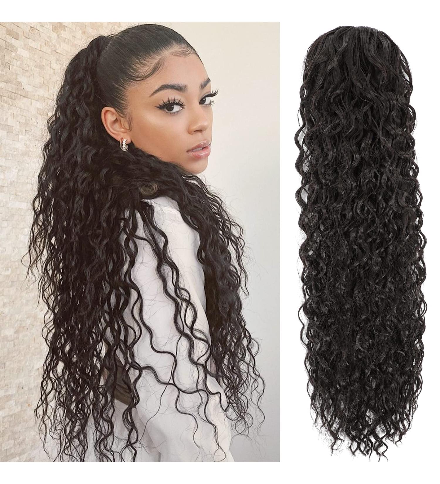 Dark Brown 24 Drawstring Curly Ponytail Extension | Synthetic Clip-In Hair Extensions - 24 Inch 4 - Buy Online on SooperMarket.com