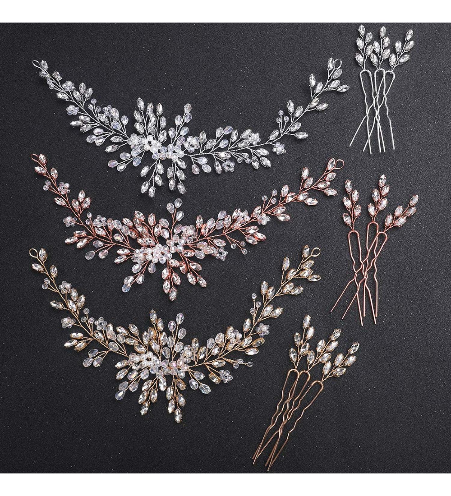 Bride Wedding Crystal Hair Vine Headband with Hairpins - Rose Gold - Buy Online on SooperMarket.com
