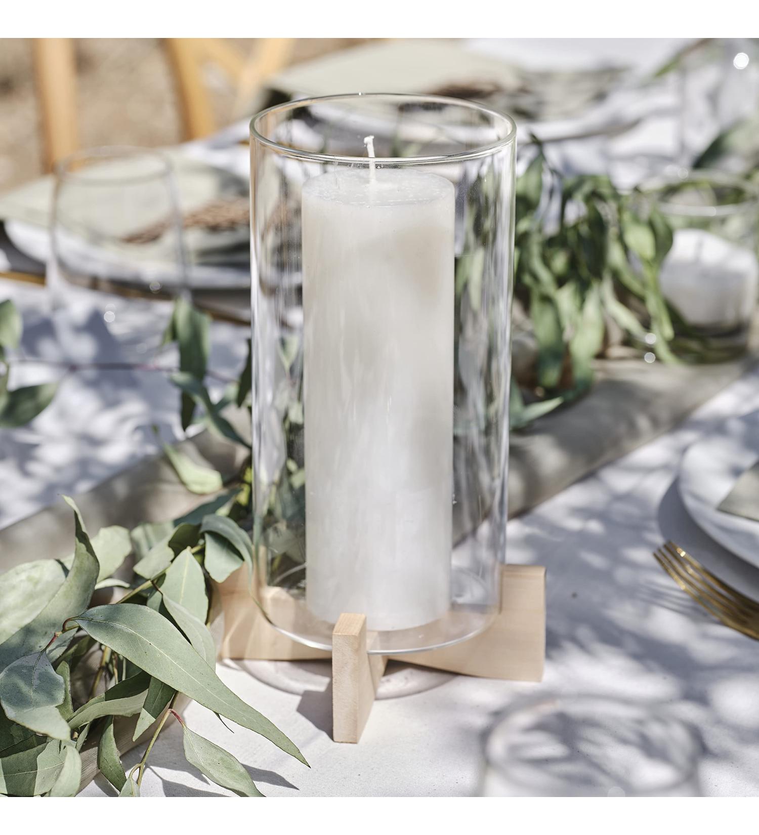 Shop Ginger Ray Candle Holder Glass Decoration with Wooden Base | Wedding & Party Candle Holders - International Shipping Available - Buy Online on SooperMarket.com