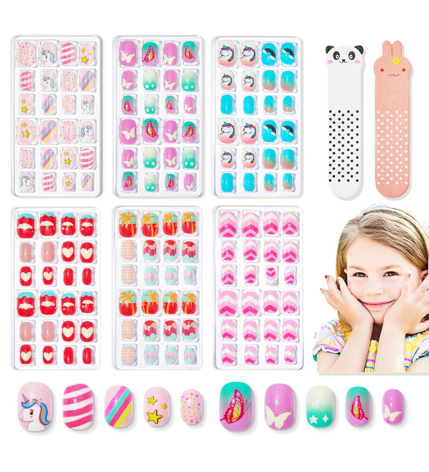 Modelones 144Pcs Press on Nails for Kids | Glitter Gradient Acrylic Fake Nails | Perfect Gift for Girls A2-Butterfly Unicorn - Buy Online on SooperMarket.com