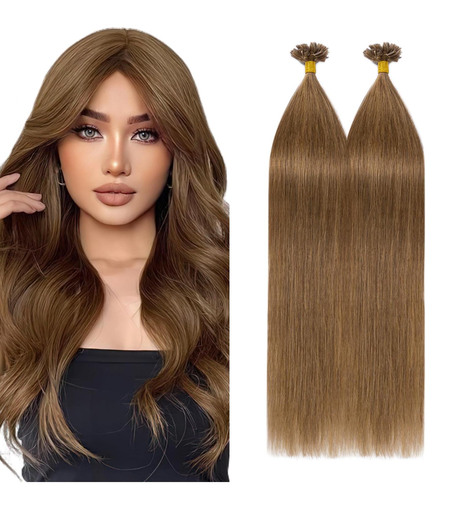 Silk-co U-tip Pre Bonded Hair Extensions 100% Real Remy Human Hair 20inch Nail Tip Keratin Nail Fusion (#06 Light Brown) - Buy Online on SooperMarket.com