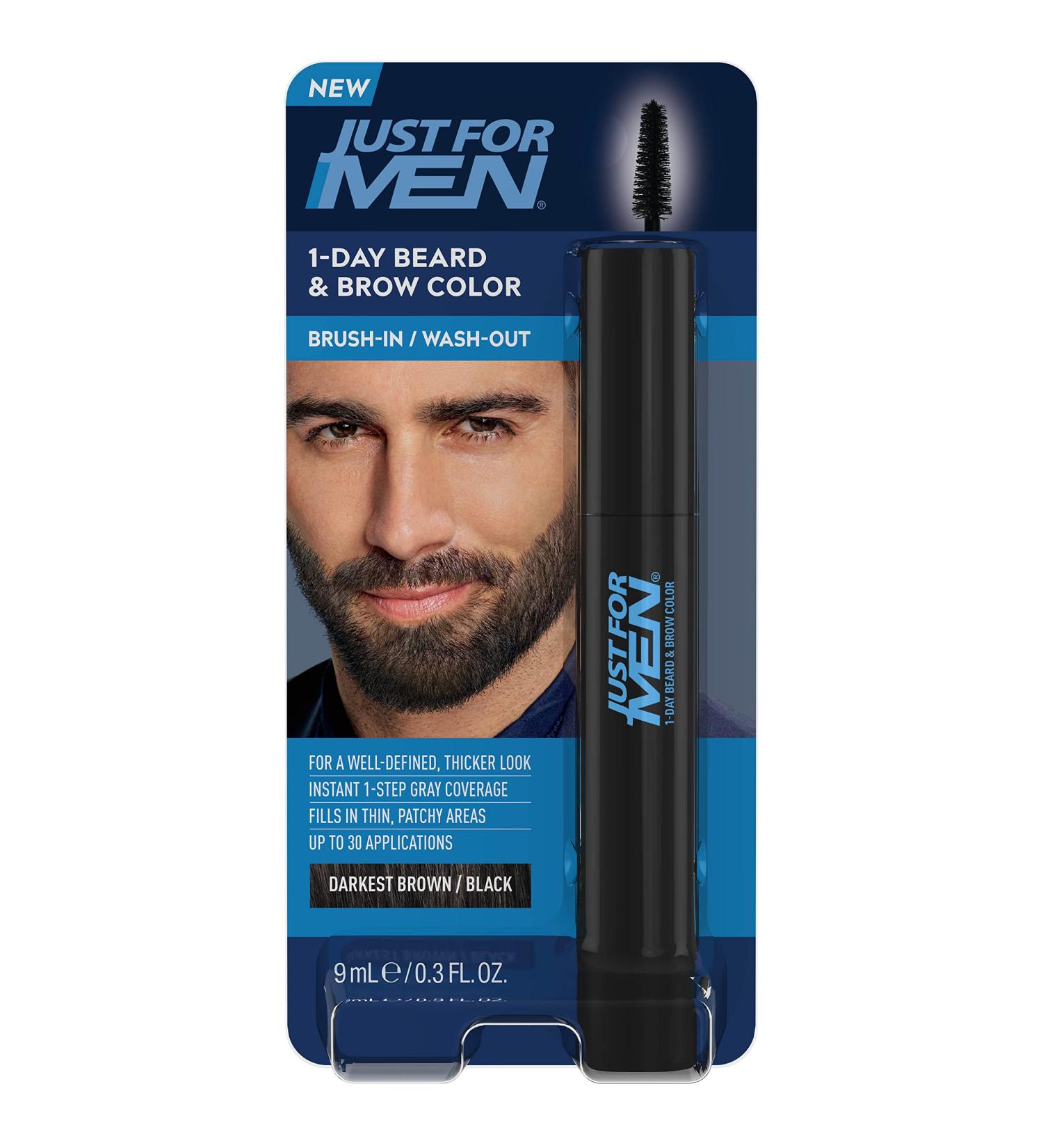 Just for Men 1-Day Beard & Brow Color - Temporary Color for Fuller, Well-Defined Look - Darkest Brown/Black - Buy Online on SooperMarket.com