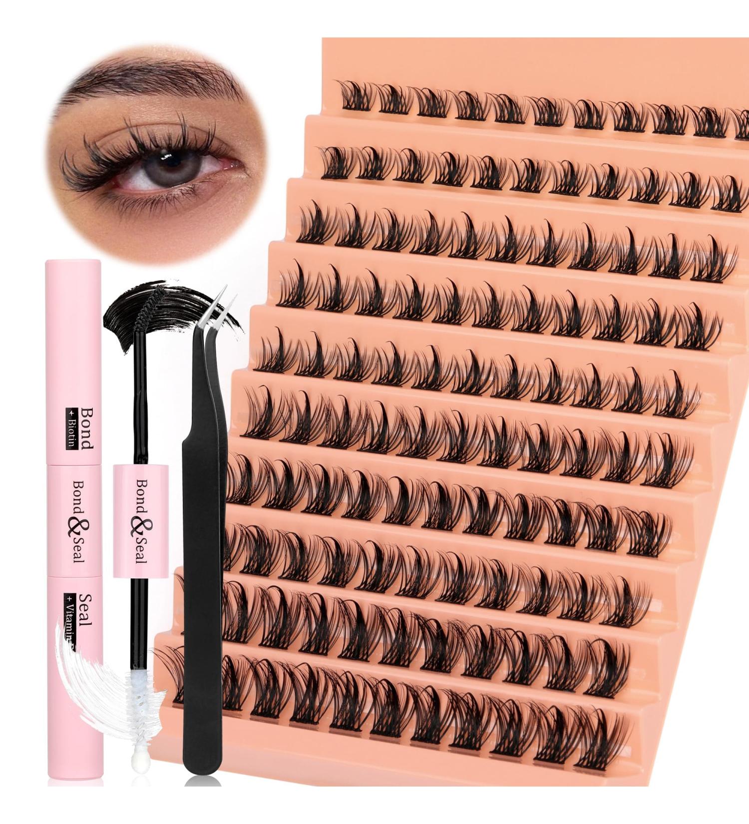 Individual Lash Extension Kit 100pcs 10-16mm 0.07 D-MIX Curl False Eyelash Clusters Women Lash Bond and Seal Glue Curved Tweezer for Lash Application Removal Beginner Practice Lash DIY Tool Set - Buy Online on SooperMarket.com