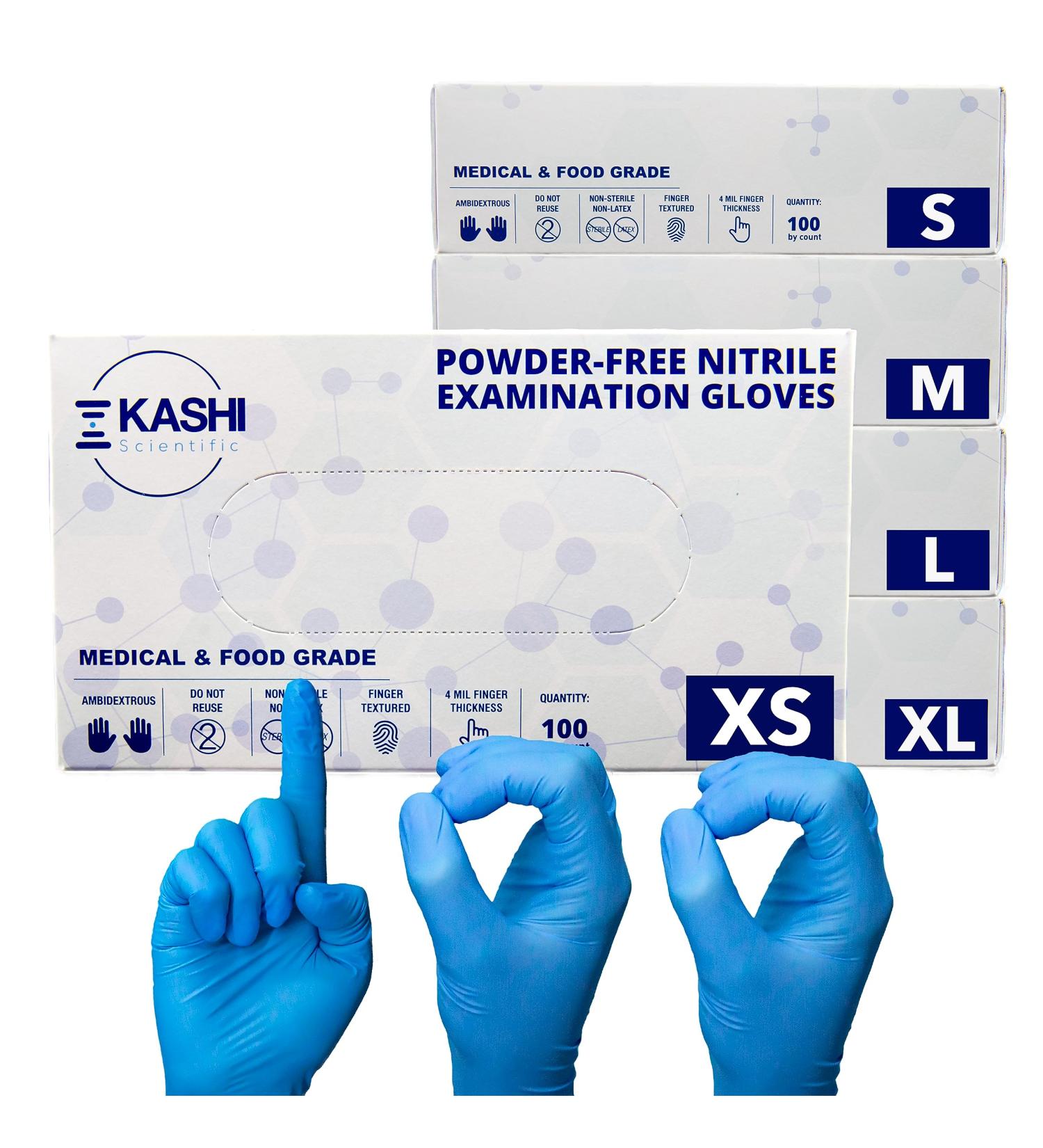 Kashi Scientific Disposable Nitrile Exam Gloves - 4 mil, Powder-Free, Latex-Free, Blue - X-Small, 100 Count - Food Safe Gloves - Buy Online on SooperMarket.com
