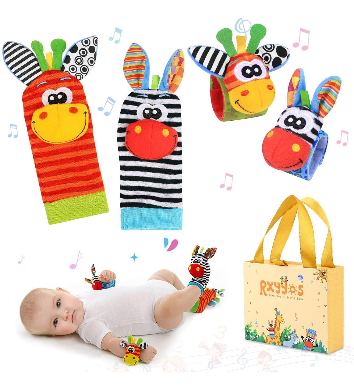 4PC Baby Rattling Toys Set - Plush Wrist & Socks Rattles for Newborn Development | Ideal Gift for 0-12 Months Boys & Girls - Buy Online on SooperMarket.com