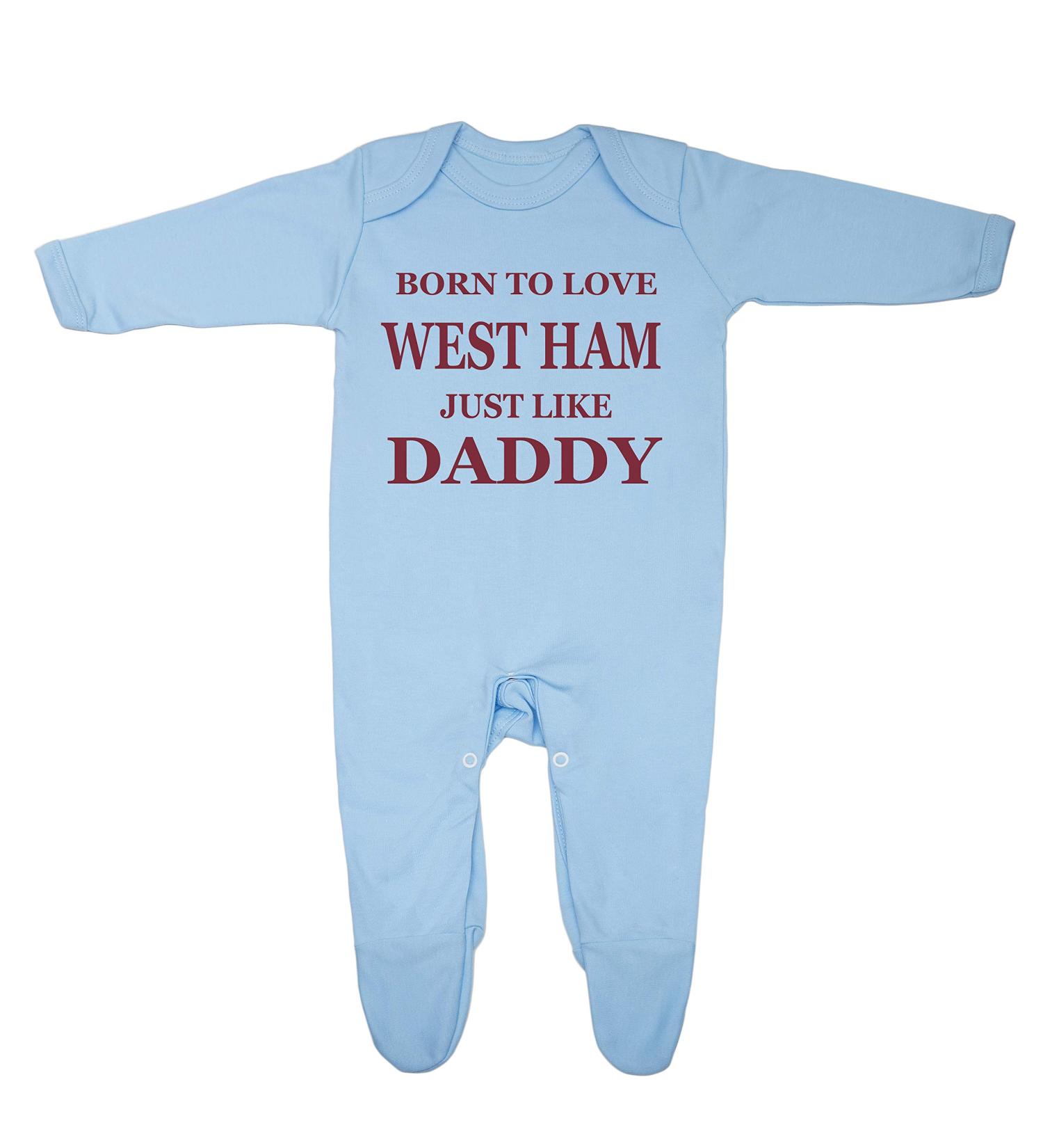 Born To Love West Ham Just Like Daddy Sleepsuit | 100% Fine Combed Cotton | UK Designed & Printed | 0-3 Months Blue - Buy Online on SooperMarket.com