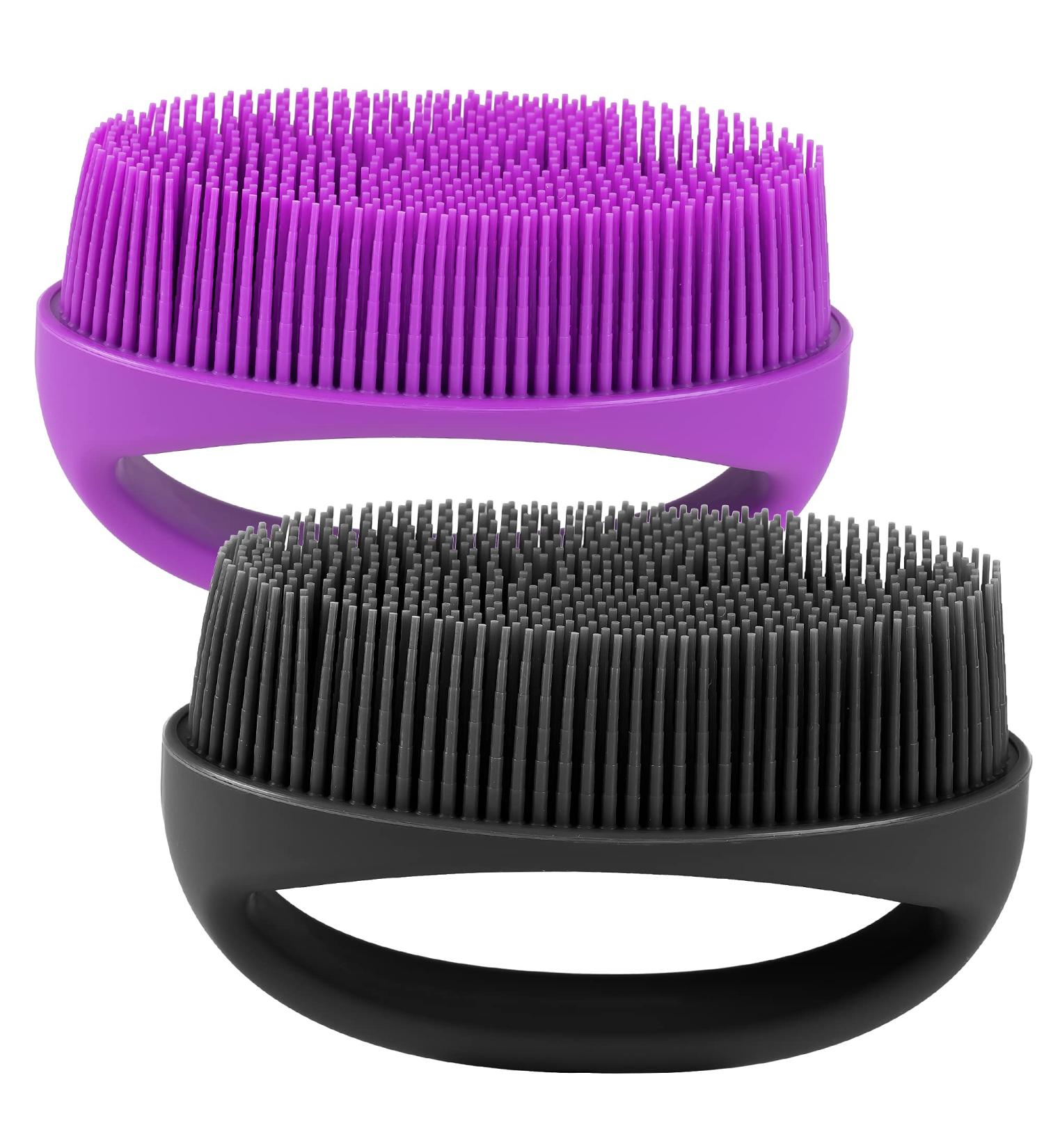 HEETA Hand-Held Body Shower Brush 2-Pack - Soft Silicone Body Scrubber for Gentle Exfoliation - Bath Brush for Men, Women, Kids - Suitable for All Skin Types - Black & Purple (Set of 2) - Buy Online on SooperMarket.com