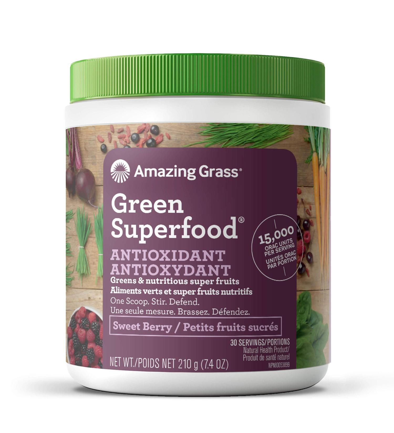 Amazing Grass Green Superfood Antioxidant Organic Powder with Greens & Acai Flavor: Sweet Berry 30 Servings 7.4 Ounces - Buy Online on SooperMarket.com