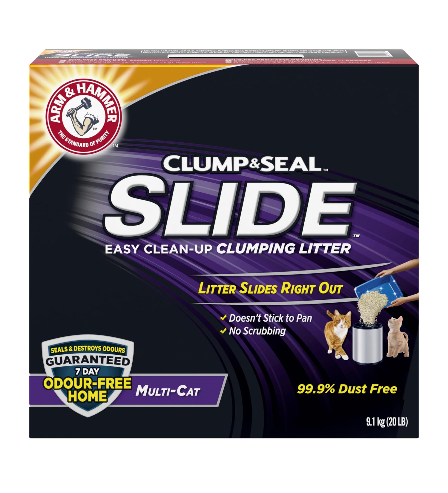 Arm & Hammer Clump & Seal Slide Clay Cat Litter 9.1kg Odour Control Dust Free Clumping Litter Slide 9.1kg - Buy Online on SooperMarket.com