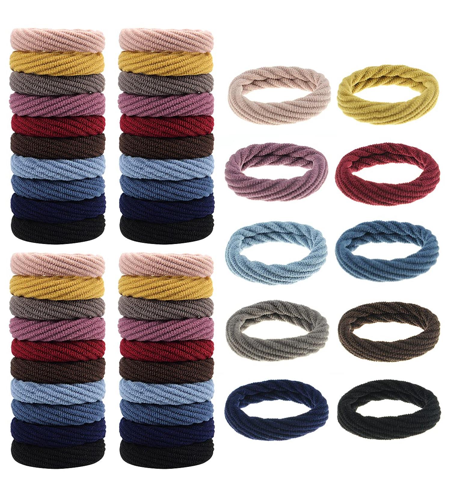 80 Pcs Seamless Cotton Hair Ties for Women - Elastic Wave Style Bands for Curly & Thick Hair - Buy Online on SooperMarket.com