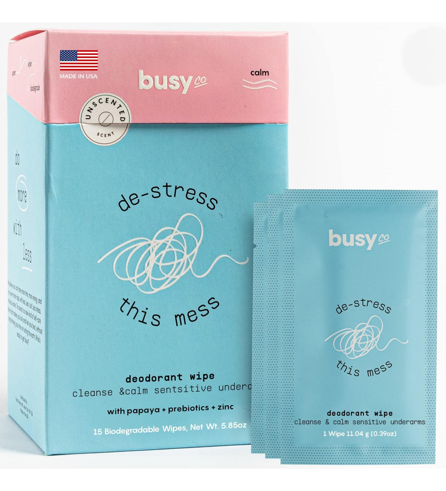 Calm Line 15ct Unscented Deodorant Wipes for Women with Zinc, Prebiotics & Papaya - Individually Wrapped Gentle Brightening Odor Control & Cleansing Wipes - Buy Online on SooperMarket.com