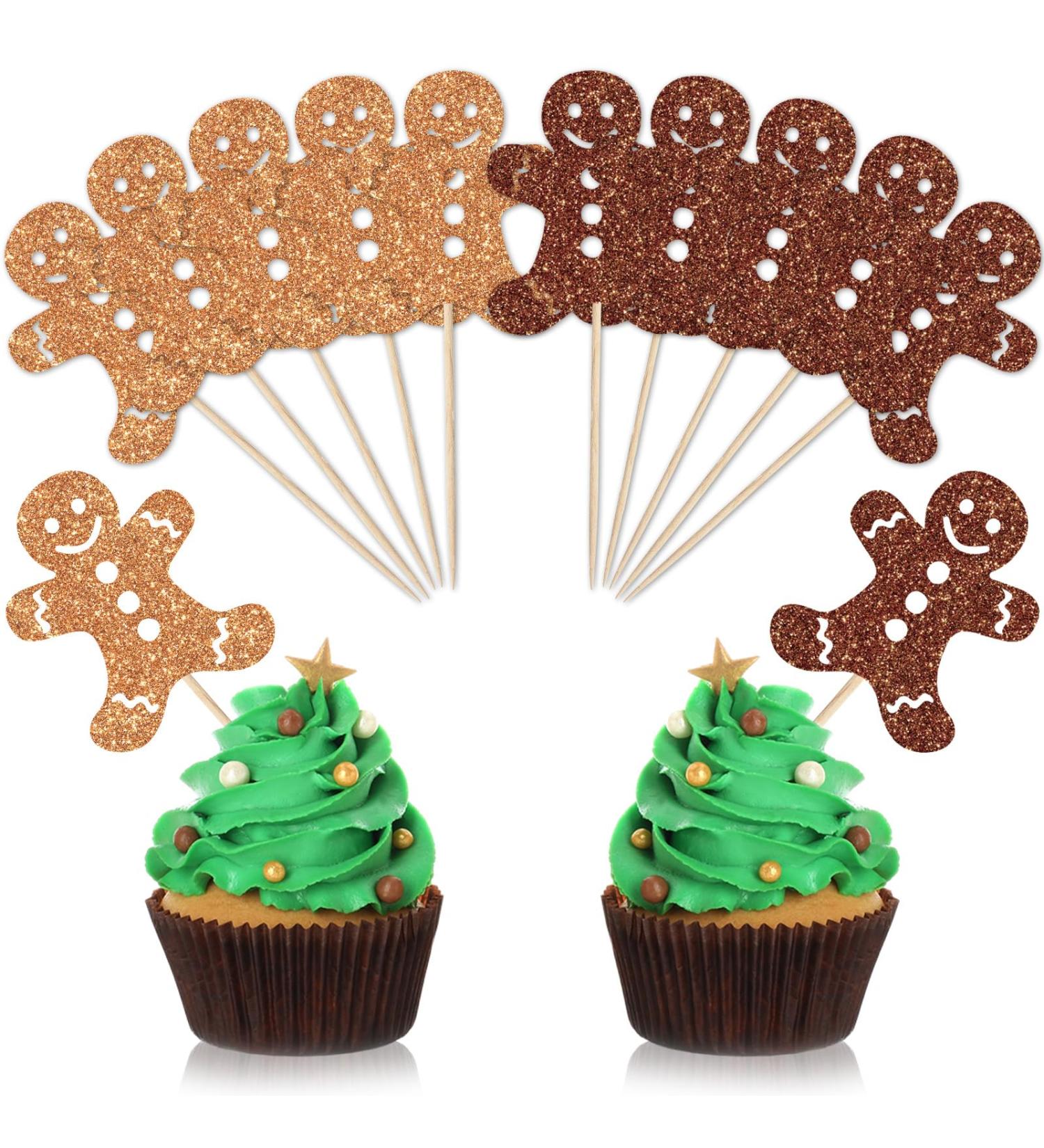 Whaline 48Pcs Christmas Cupcake Topper Glitter Brown Gingerbread Man Cupcake Picks Holiday Food Picks for Xmas Winter Cake Decoration - Buy Online on SooperMarket.com