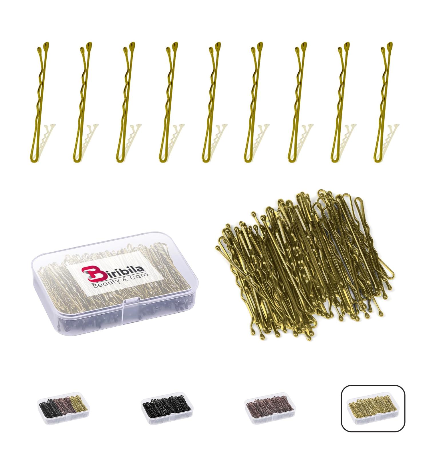 Biribila Bobby Pins 150 Pcs - Gold Hair Grips 5cm Long with Storage Box | Strong Kirby Grips for All Hair Types - Hair Styling & Make-Up Pins - Buy Online on SooperMarket.com