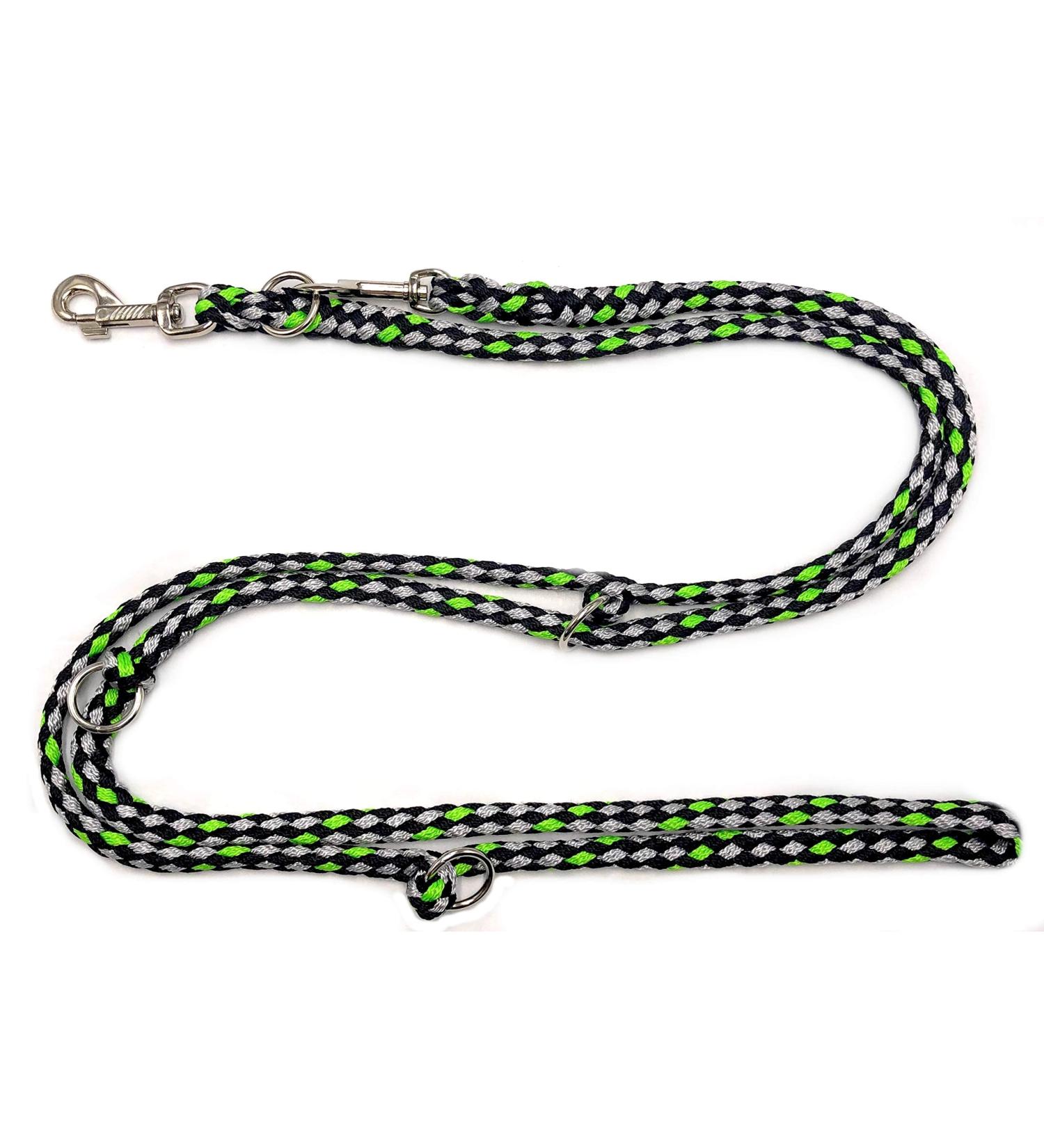 Dogeline double-leash exercise leash for medium dogs up to 45 kg over 39 colors very stable (2.40 m vegas) 2.40 m black and gray-green