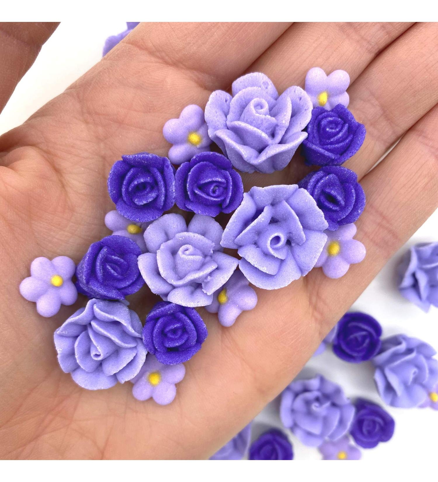 Violet Icing Flowers 30 Count Pack - Small Purple Edible Roses & Lavender Sprinkles by Simply Sucr - Buy Online on SooperMarket.com