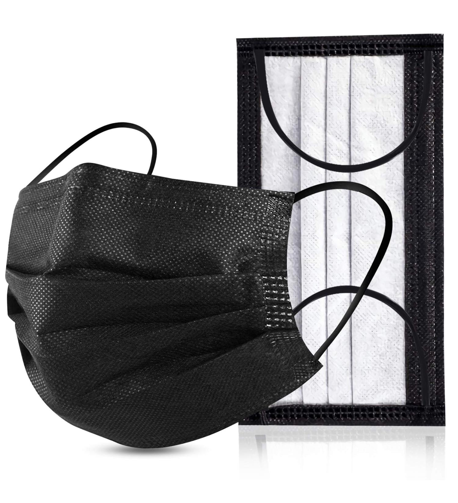 Black Disposable Face Masks 50Pcs - 4-Layer Protection - Breathable Dust Mask for Adults - Buy Online on SooperMarket.com