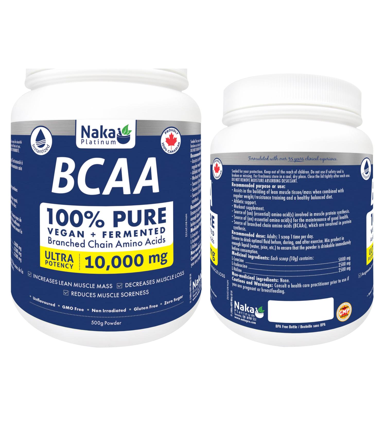 Naka Platinum BCAA Ultra Potency 10 000mcg 100% PURE Vegan + Fermented Branched Chain Amino Acids Increase Lean Muscle Mass Decrease Muscle Loss Reduce Muscle Soreness (500g) - Buy Online on SooperMarket.com