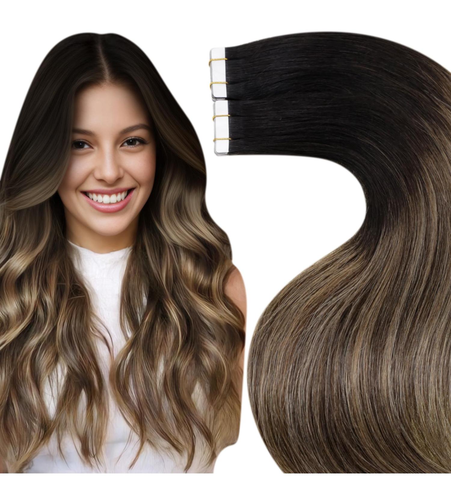 LAAVOO Balayage Tape Extensions - Real Hair Tape Extensions #1b/4/27 | 35cm | 50g | Invisible Seamless Hair Extensions for Natural Look - Buy Online on SooperMarket.com