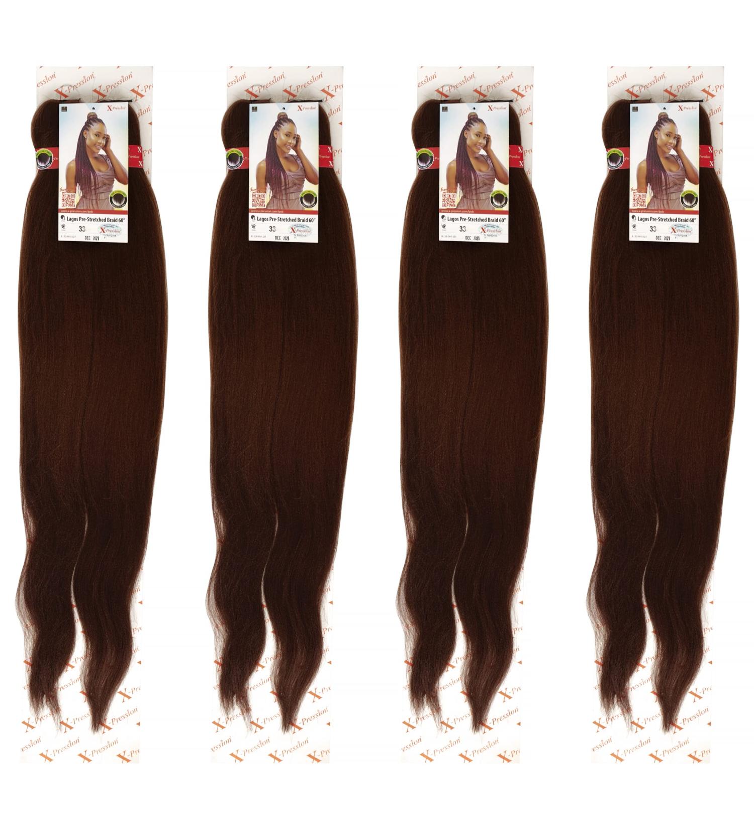 4pack NEW 60 INCH XPRESSION LAGOS BRAID PRE-PULLED PRE-STRECHED Hair Extension 60 2 In A Pack (Colour 33 Brown/Auburn) Heat Resistant Tangle Free Dark Auburn Brown 1 - Buy Online on SooperMarket.com
