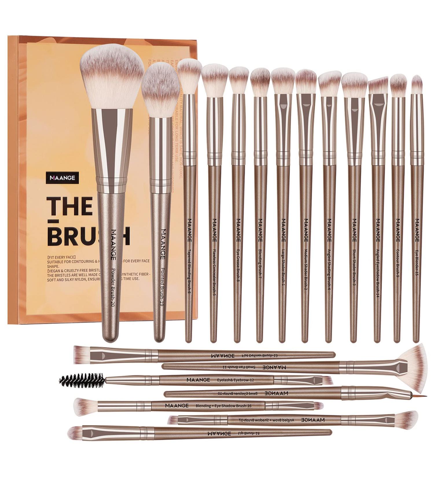 20 Pcs Professional Makeup Brushes Set - Foundation Eyeshadow Blush Brushes - Travel Kabuki Blending Concealers Face Powder Eye Makeup Brush Sets with Gift Box - Champagne - Buy Online on SooperMarket.com
