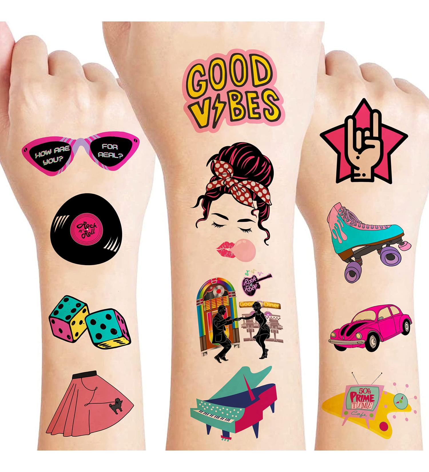50s Temporary Tattoos (96PCS) - Birthday Party Decorations & Favors for Fans | Women, Men, Boys, Girls | School Prizes & Gifts - Buy Online on SooperMarket.com